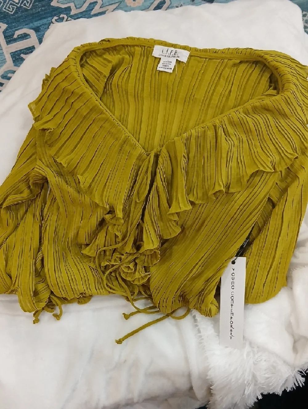 Lime Green Ruffle Tie-Front Blouse - Picture 2 of 5